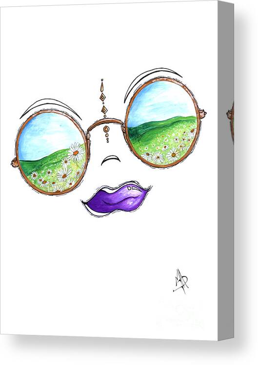 Boho Canvas Print featuring the painting Boho Gypsy Daisy Field Sunglasses Reflection Design from the Aroon Melane 2014 Collection by MADART by Megan Aroon