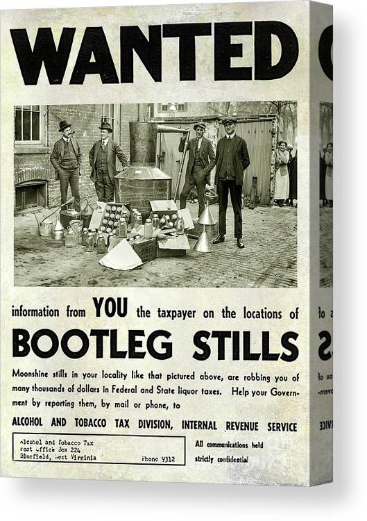 Prohibition Canvas Print featuring the photograph Bootleggers Wanted Poster by Jon Neidert