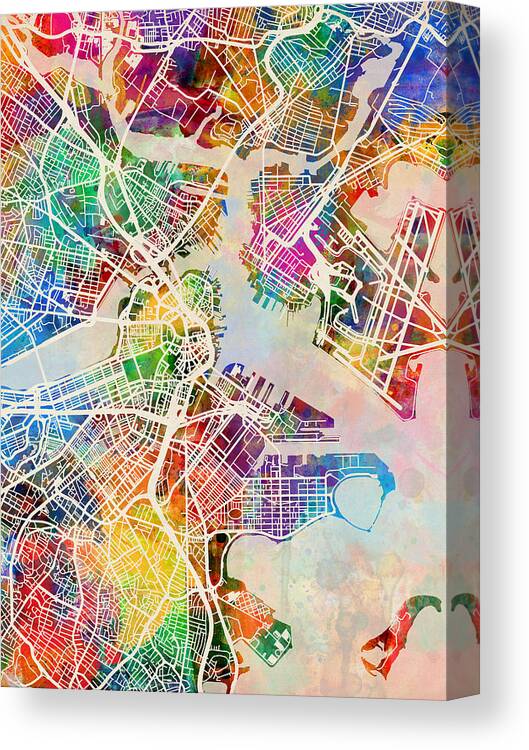 Street Map Canvas Print featuring the digital art Boston Massachusetts Street Map by Michael Tompsett