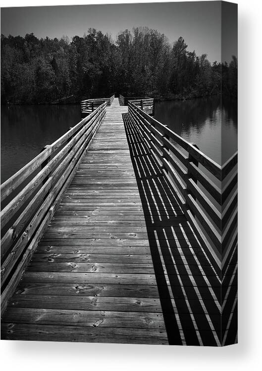 Kelly Hazel Canvas Print featuring the photograph Bridge at Chester State Park in Black and White by Kelly Hazel