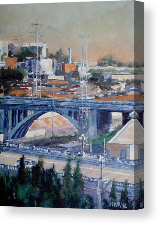 Los Angeles Canvas Print featuring the painting Broadway Bridge by Richard Willson