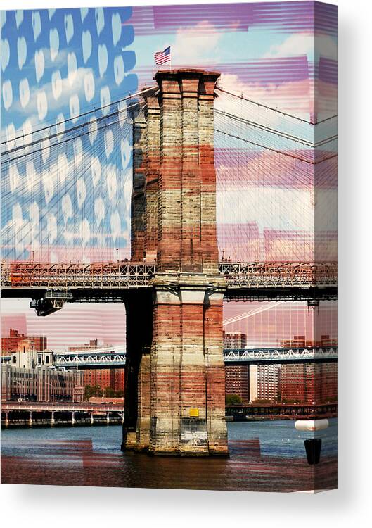 Brooklyn Canvas Print featuring the photograph Brooklyn Bridge with Stars and Stripes by Adriana Zoon