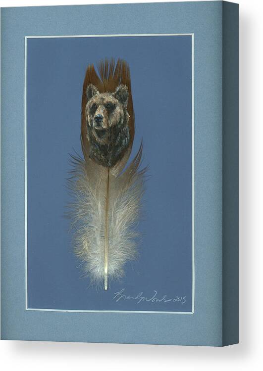 Spirit Animal Canvas Print featuring the painting Brown Bear Painted Feather by Brandy Woods