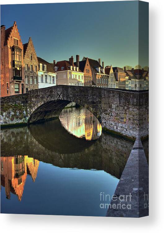 Bruges Canvas Print featuring the photograph Bruges Twighlight by Peter Kennett
