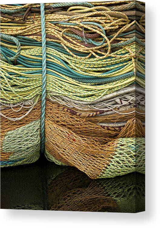 Fishing Canvas Print featuring the photograph Bundle of Fishing Nets and Ropes by Carol Leigh
