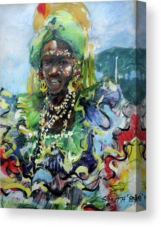 Dancer Barbados Carnival Costume Canvas Print featuring the painting Calypso Queen by Tom Smith