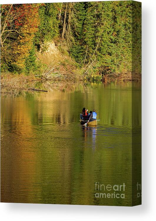 Canoe Canvas Print featuring the photograph Canoeing In Fall by Les Palenik