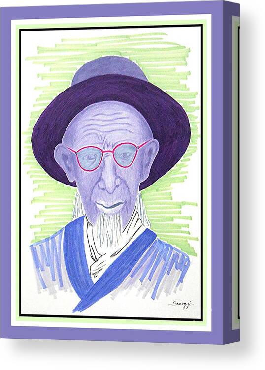 Chinese Canvas Print featuring the drawing Caretaker, Chinese Palace -- Portrait of Old Asian Man by Jayne Somogy