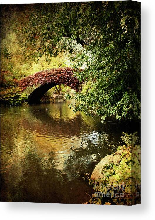 Central Park Canvas Print featuring the photograph Central Park In Autumn Texture 6 by Dorothy Lee