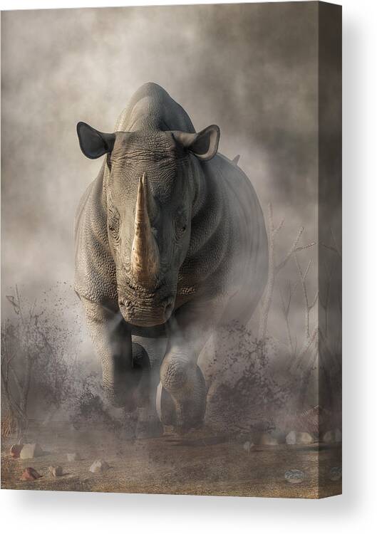  Canvas Print featuring the digital art Charging Rhino by Daniel Eskridge