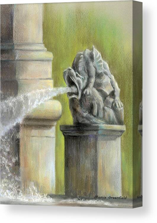 Statues Canvas Print featuring the pastel Chatsworth Gargoyle by Mamie Greenfield