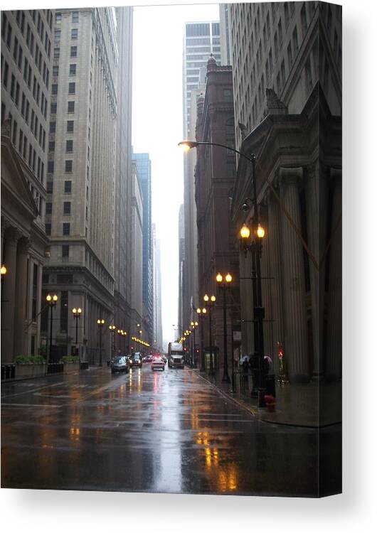 Chicago Canvas Print featuring the photograph Chicago in the rain 2 by Anita Burgermeister
