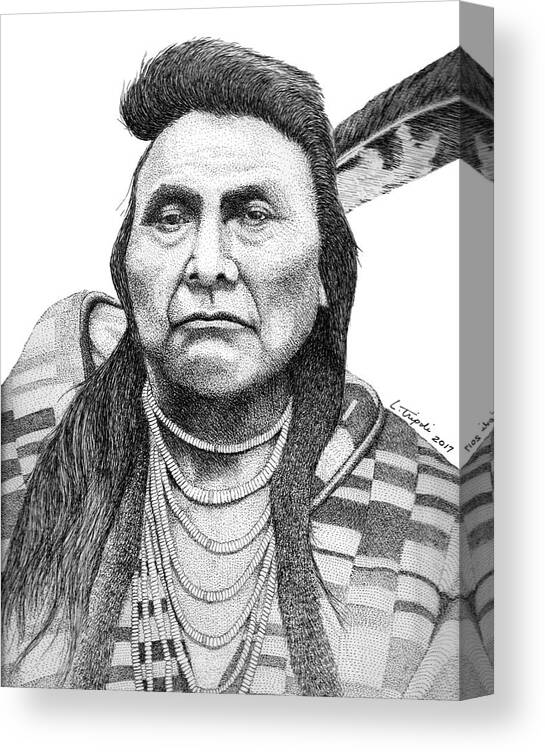 Portrait Canvas Print featuring the drawing Chief Joseph by Lawrence Tripoli