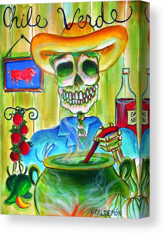 Day Of The Dead Canvas Print featuring the painting Chile Verde by Heather Calderon