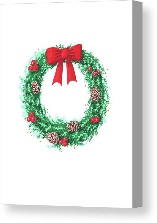 Christmas Canvas Print featuring the painting Christmas Wreath by Masha Batkova