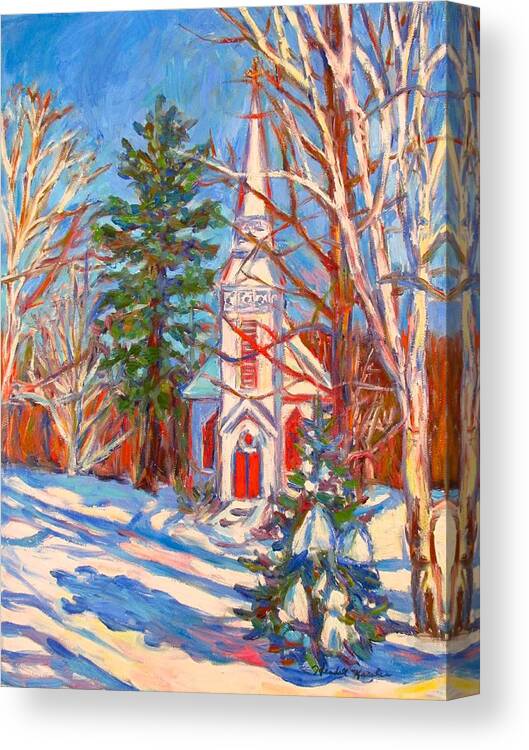 Church Canvas Print featuring the painting Church Snow Scene by Kendall Kessler
