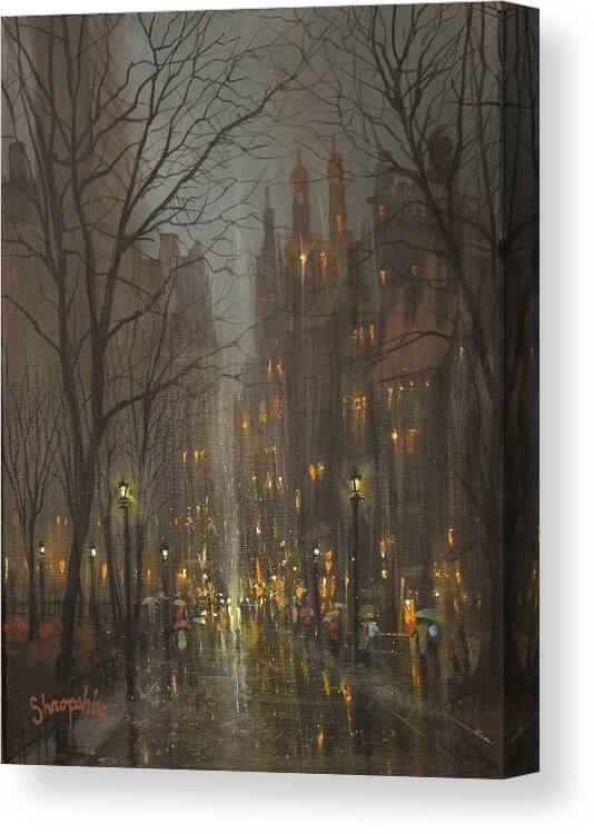 City Rain Canvas Print featuring the painting City Park by Tom Shropshire