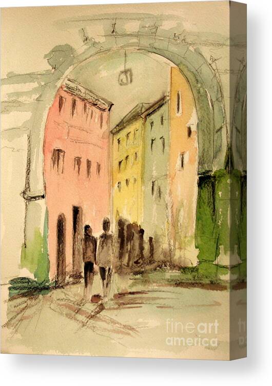 Watercolor Canvas Print featuring the painting Cityscape Study by Julie Lueders 