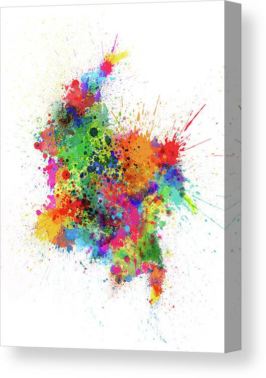Colombia Map Canvas Print featuring the digital art Colombia Paint Splashes Map by Michael Tompsett