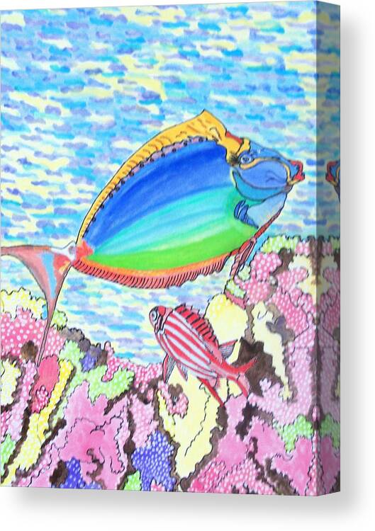 Tropical Fish Canvas Print featuring the painting Coral reef by Connie Valasco