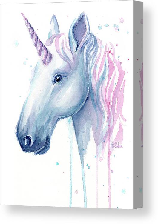Unicorn Canvas Print featuring the painting Cotton Candy Unicorn by Olga Shvartsur