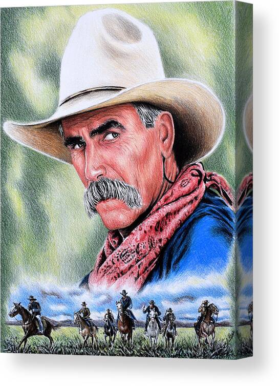 Sam Elliot Canvas Print featuring the drawing Cowboy by Andrew Read