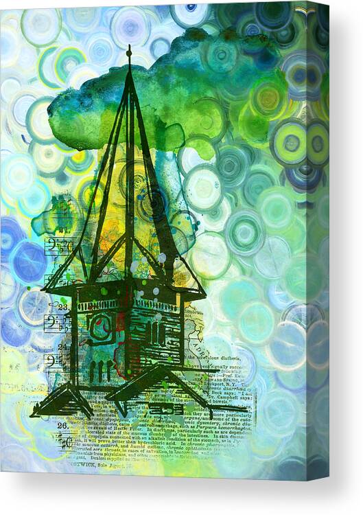 Crazy House In The Clouds Whimsy Canvas Print featuring the painting Crazy House In The Clouds Whimsy by Georgiana Romanovna