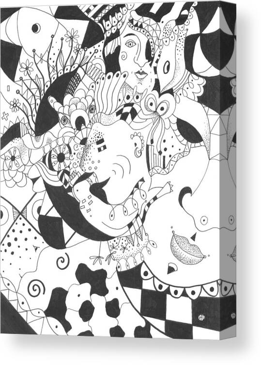 Playful Canvas Print featuring the drawing Creatures and Features by Helena Tiainen
