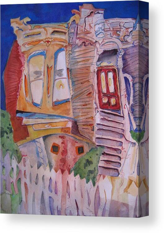 House Canvas Print featuring the painting Crooked house by Marlene Robbins