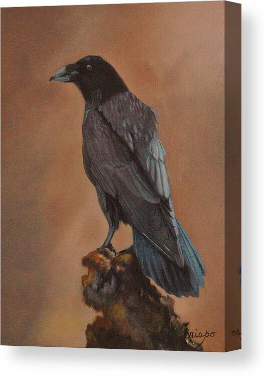 Birds Canvas Print featuring the painting Crow by Jean Yves Crispo