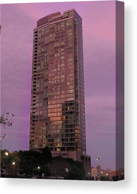 Jersery City Canvas Print featuring the photograph Crystal Skyscraper Sunset by Farol Tomson