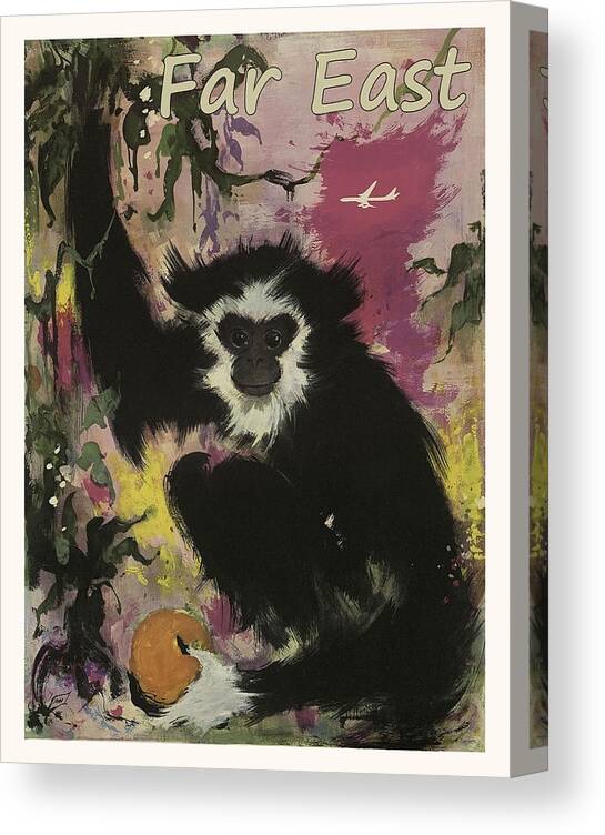 Cute Monkey Canvas Print featuring the painting Cute monkey from a Far East by Long Shot