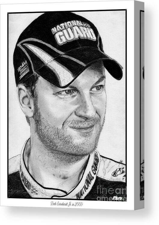 Athlete Canvas Print featuring the drawing Dale Earnhardt Jr in 2009 by J McCombie