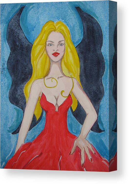 Red Dress Canvas Print featuring the painting Dark Wings II by Lindie Racz