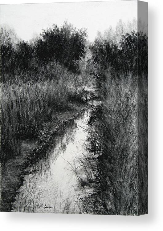 Charcoal Canvas Print featuring the drawing Dawn Marsh by Keith Burgess