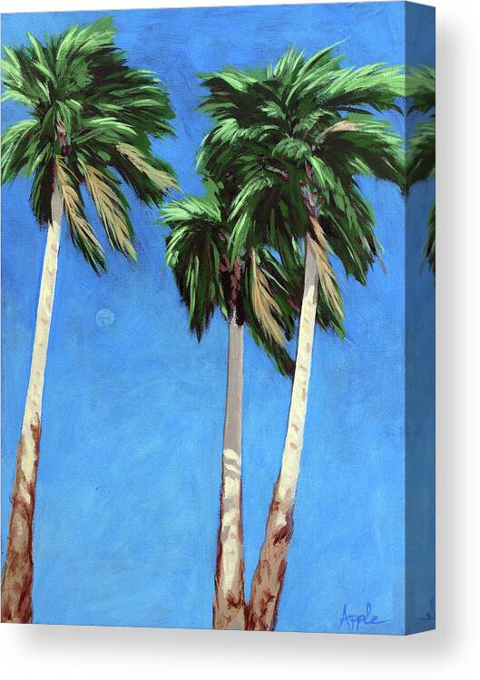 Palm Trees Canvas Print featuring the painting Daytime Moon in Palm Springs by Linda Apple