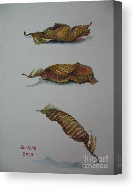 Leaf Canvas Print featuring the painting Death Leaf Walking by Sukalya Chearanantana