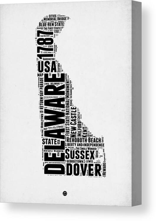 Delaware Canvas Print featuring the digital art Delaware Word Cloud 2 by Naxart Studio