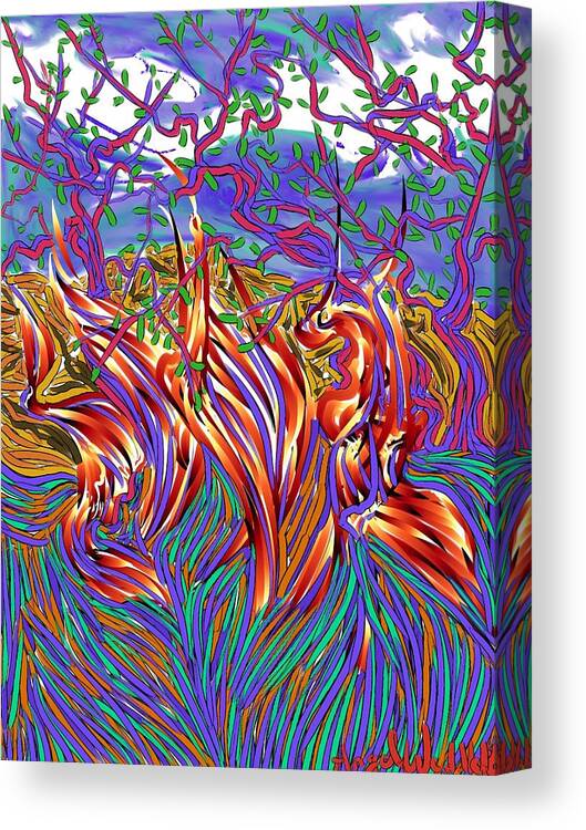 Landscape Canvas Print featuring the digital art Desert Wildfire by Angela Weddle