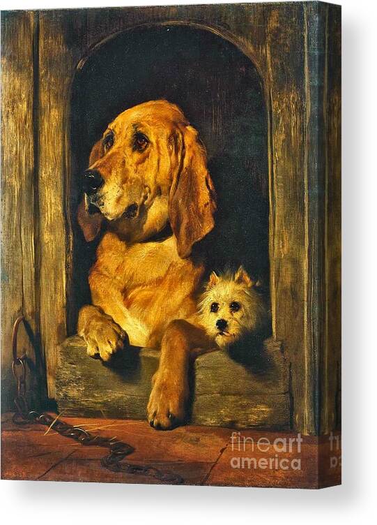 Sir Edwin Henry Landseer - Dignity And Impudence 1839 Canvas Print featuring the painting Dignity and Impudence by MotionAge Designs