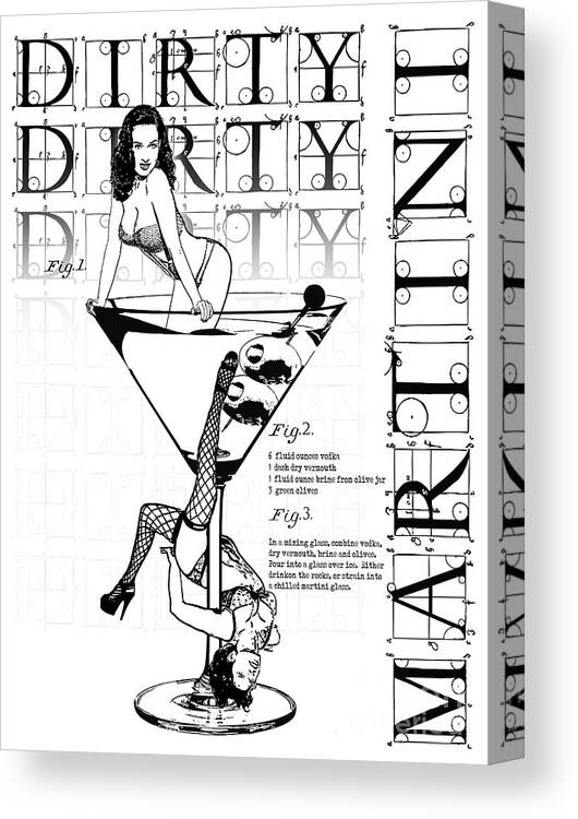 Martini Canvas Print featuring the photograph Dirty Martini Black and White by Jon Neidert