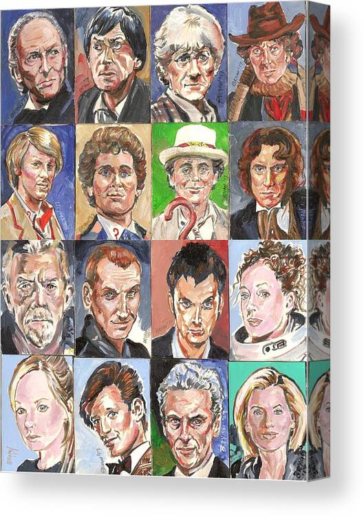 Doctor Who Canvas Print featuring the painting Doctor Who 1963 to 2017 revised by Bryan Bustard