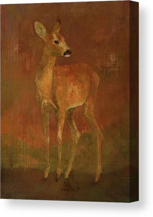 Doe Canvas Print featuring the painting Doe by Attila Meszlenyi