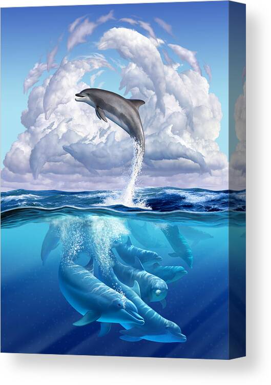 Dolphins Canvas Print featuring the digital art Dolphonic Symphony by Jerry LoFaro