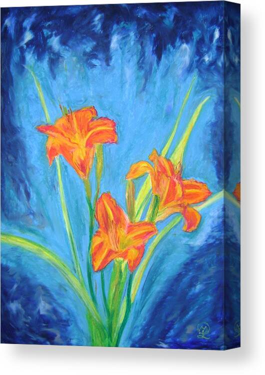Dragon Lillies Canvas Print featuring the pastel Dragon Lillies by Therese Legere