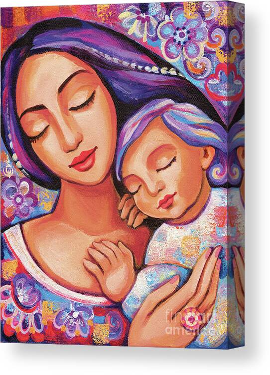 Mother And Child Canvas Print featuring the painting Dreaming Together by Eva Campbell