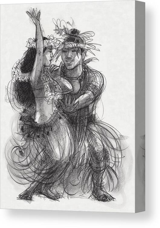 Dancers Canvas Print featuring the drawing Drum Dance Pas-de-deux by Judith Kunzle