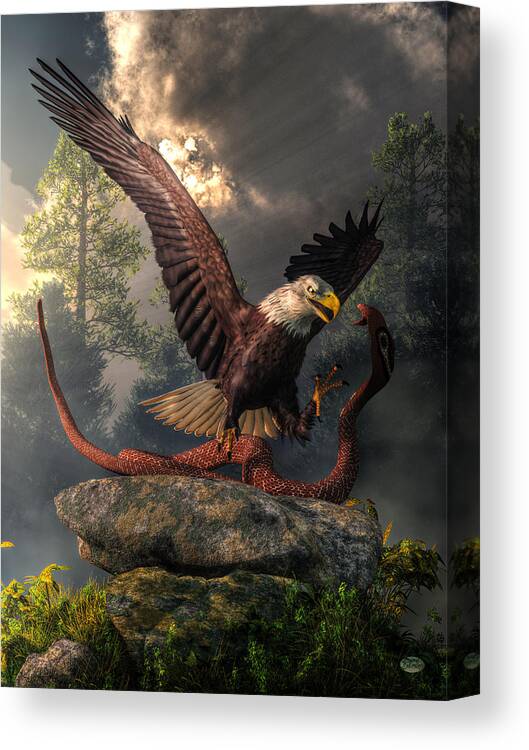  Canvas Print featuring the digital art Eagle Vs Cobra by Daniel Eskridge