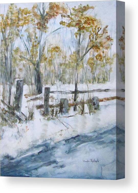 Early Spring Canvas Print featuring the painting Early Spring Snow by Paula Pagliughi