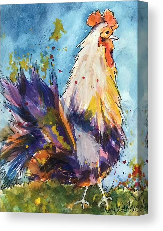 Rooster Canvas Print featuring the painting Early to Rise by Cheryl Wallace